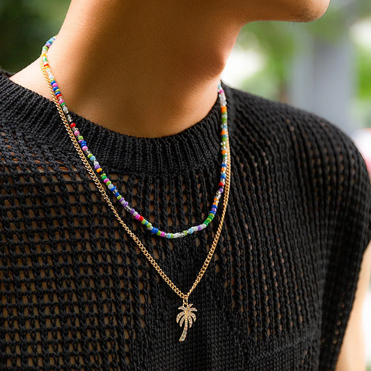 Casual Simple Style Color Block Alloy Seed Bead Chain Women'S Layered Necklaces