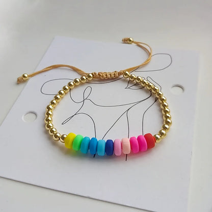 Casual Simple Style Colorful Soft Clay Copper Beaded Knitting Plating 18k Gold Plated Women's Bracelets