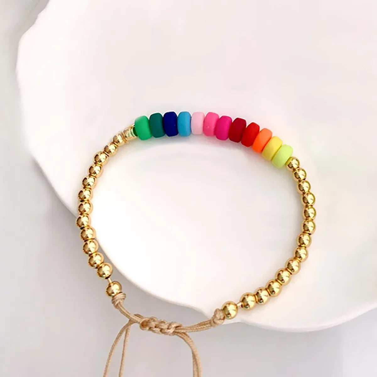 Casual Simple Style Colorful Soft Clay Copper Beaded Knitting Plating 18k Gold Plated Women's Bracelets