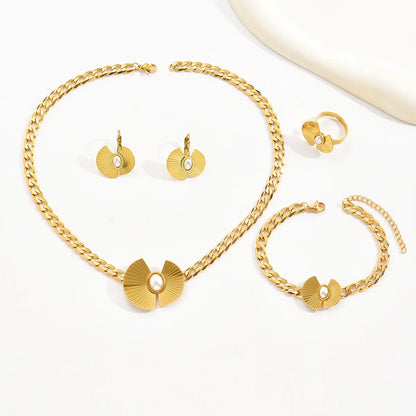 Stainless Steel 18K Gold Plated Casual Simple Style Commute Plating Inlay Butterfly Artificial Pearls Jewelry Set