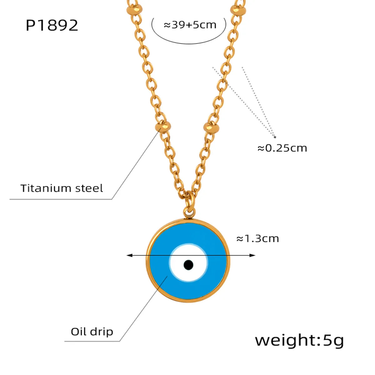 Casual Simple Style Commute Eye Titanium Steel Enamel Plating 18k Gold Plated Pendant Necklace