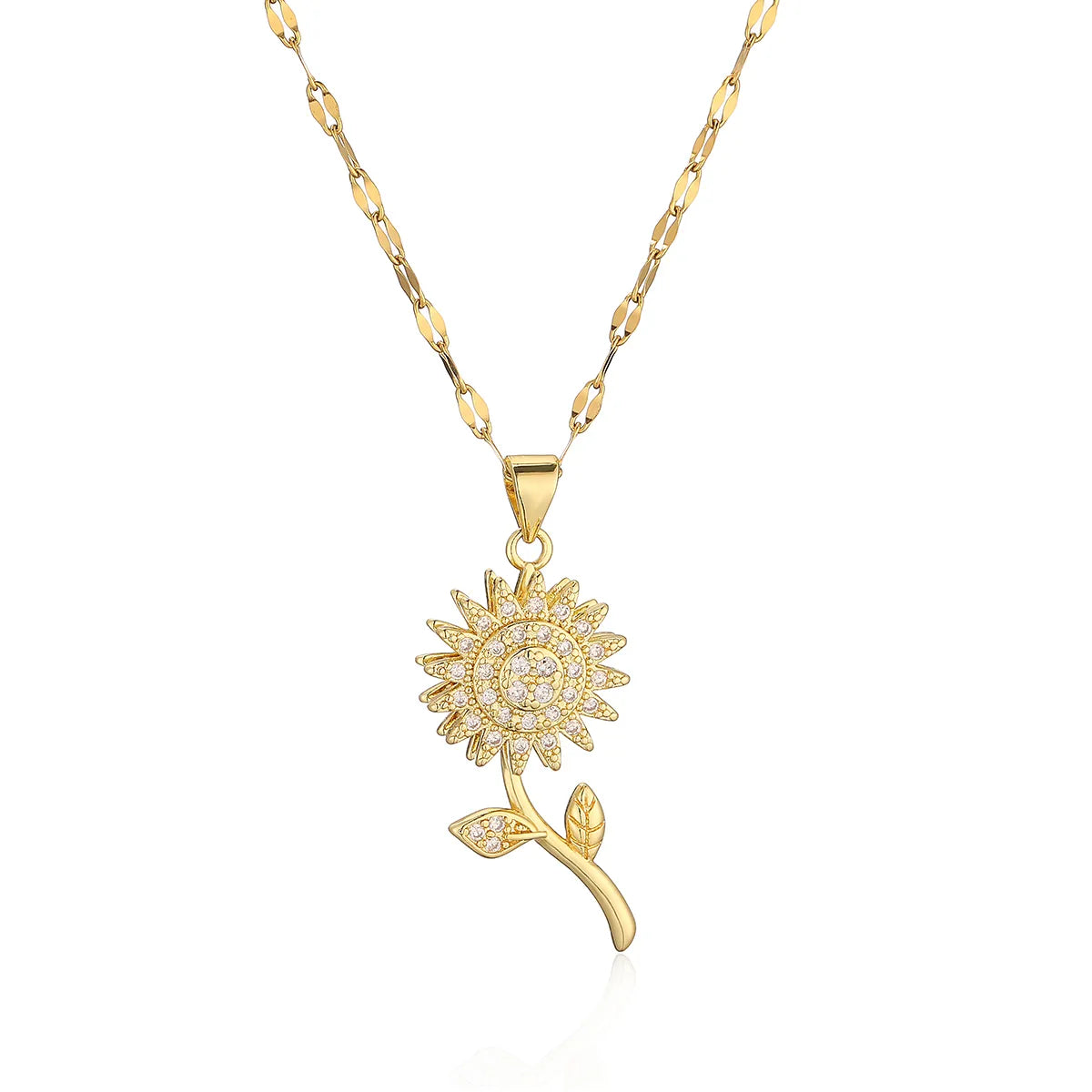 Casual Simple Style Commute Flower Copper Plating Inlay Zircon 18k Gold Plated Pendant Necklace