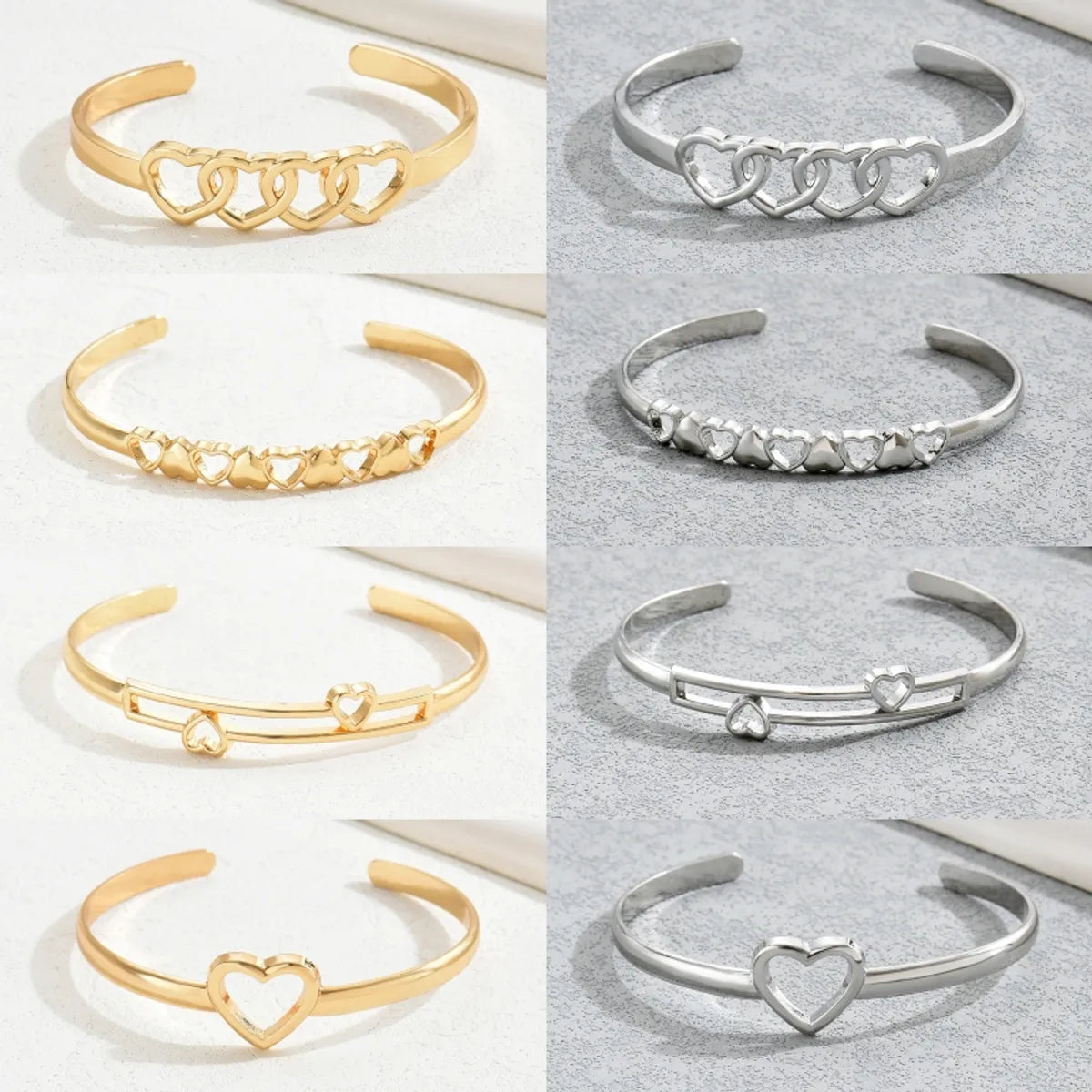 Casual Simple Style Commute Heart Shape Alloy Wholesale Cuff Bracelets