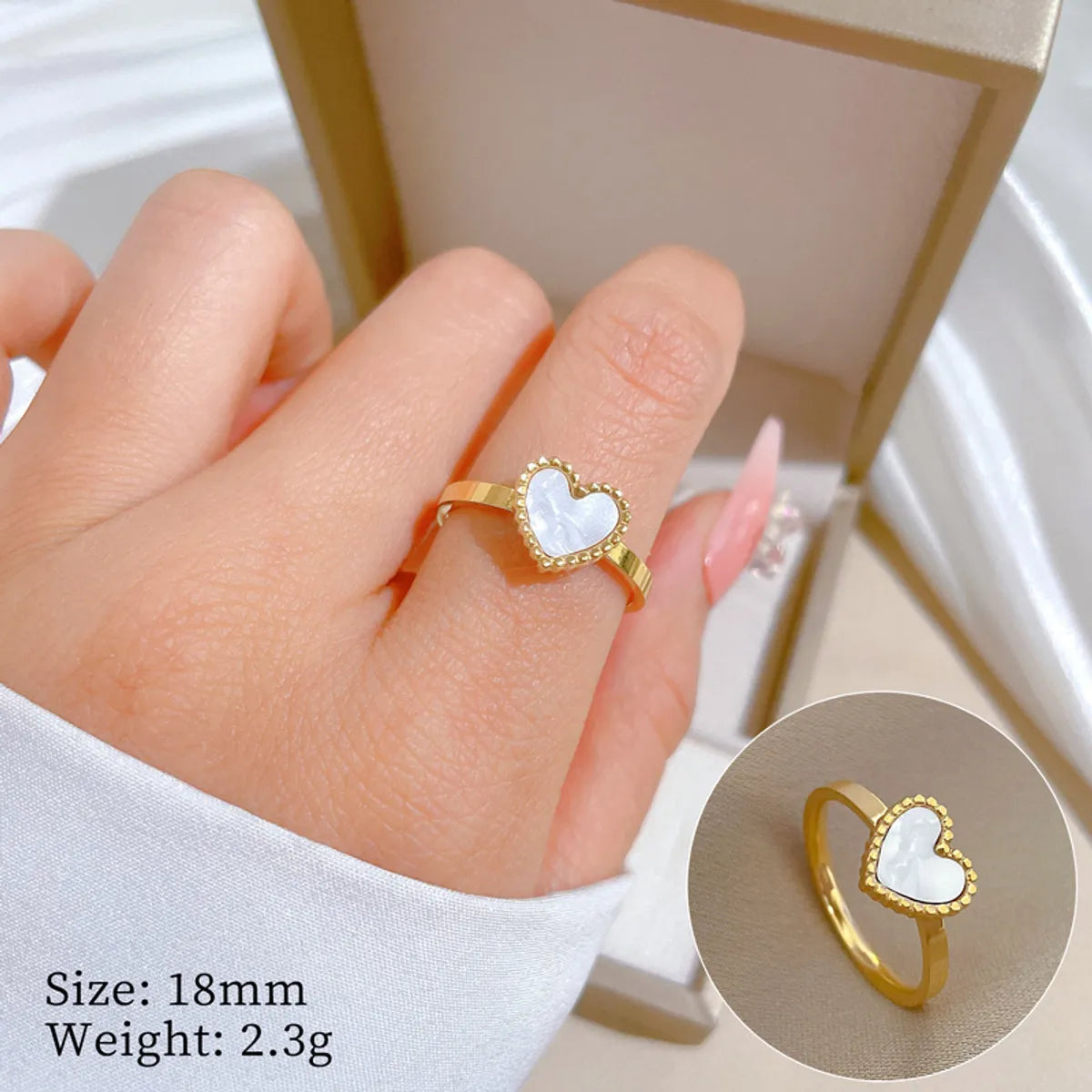 Casual Simple Style Commute Heart Shape Titanium Steel Inlay Shell Rings