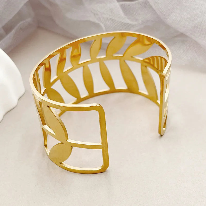 Casual Simple Style Commute Leaves 304 Stainless Steel 14K Gold Plated Bangle In Bulk