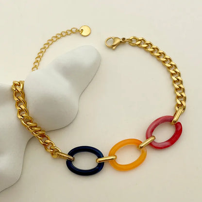 Casual Simple Style Commute Oval 304 Stainless Steel Arylic 14K Gold Plated Bracelets In Bulk