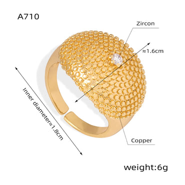 Casual Simple Style Commute Round Copper Plating Inlay Zircon 18k Gold Plated Open Rings