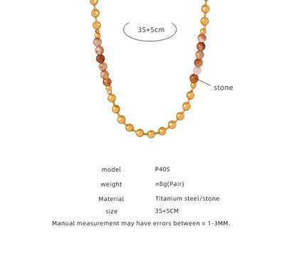 Casual Simple Style Commute Round Natural Stone Titanium Steel Beaded Plating 18k Gold Plated Necklace