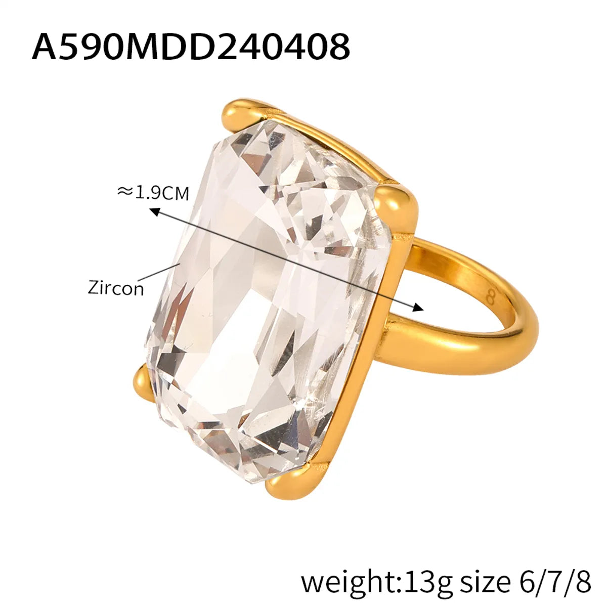 Casual Simple Style Commute Round Rectangle 304 Stainless Steel 18K Gold Plated Rhinestones Zircon Open Rings Rings In Bulk