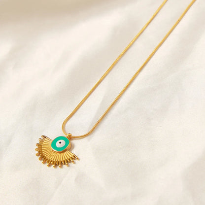 Casual Simple Style Commute Sector Eye Titanium Steel Enamel Plating Chain 18k Gold Plated Pendant Necklace