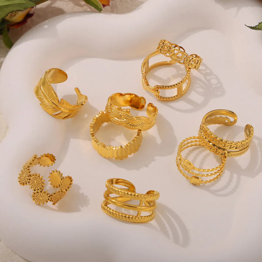 Wholesale Jewelry Casual Simple Style Commute Sun Leaves Titanium Steel 18K Gold Plated Hollow Out Open Rings