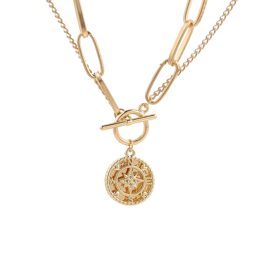 Casual Simple Style Compass K Gold Plated 201 Stainless Steel Alloy Wholesale Pendant Necklace