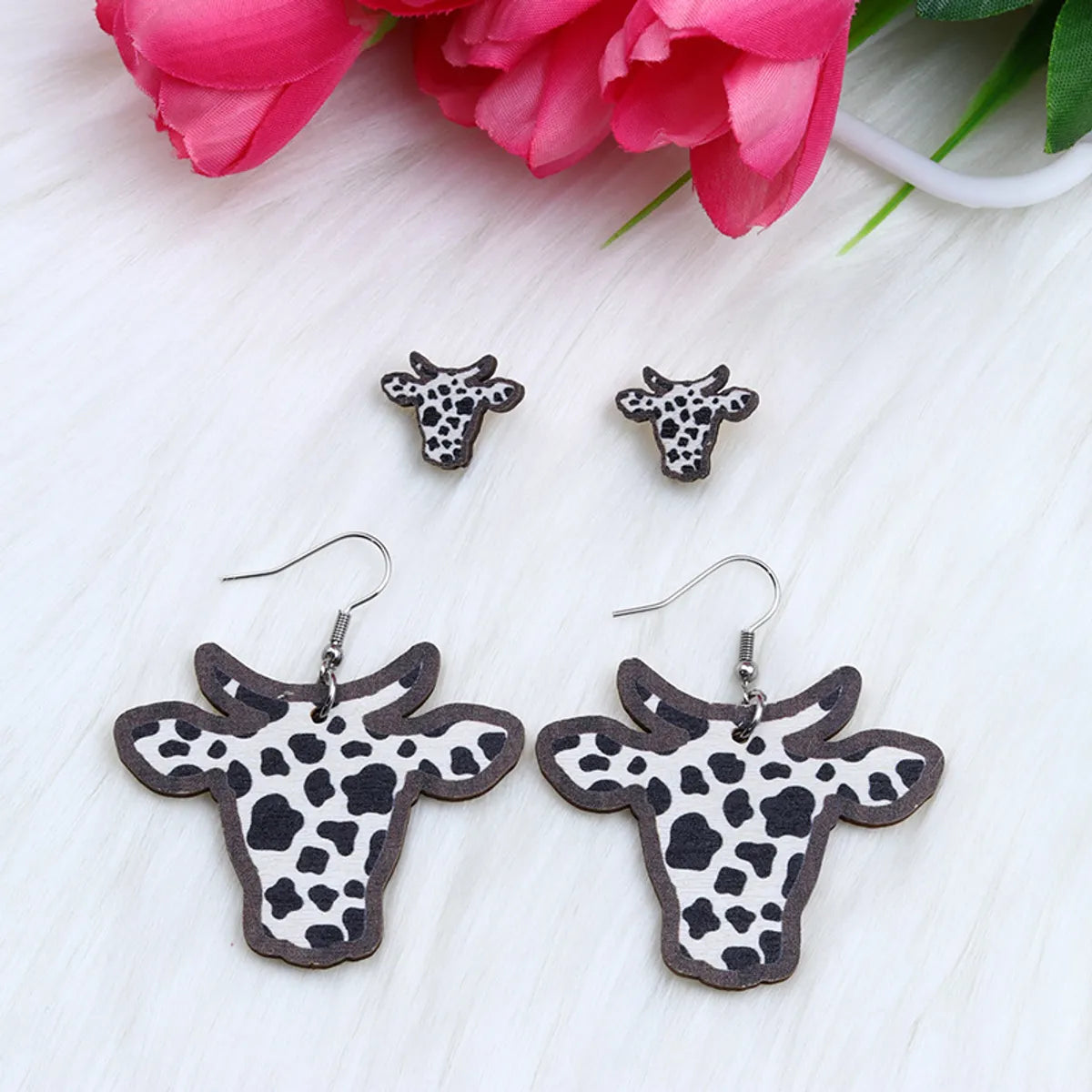 Casual Simple Style Cow Pattern Cattle Wood Printing Women's Drop Earrings Ear Studs