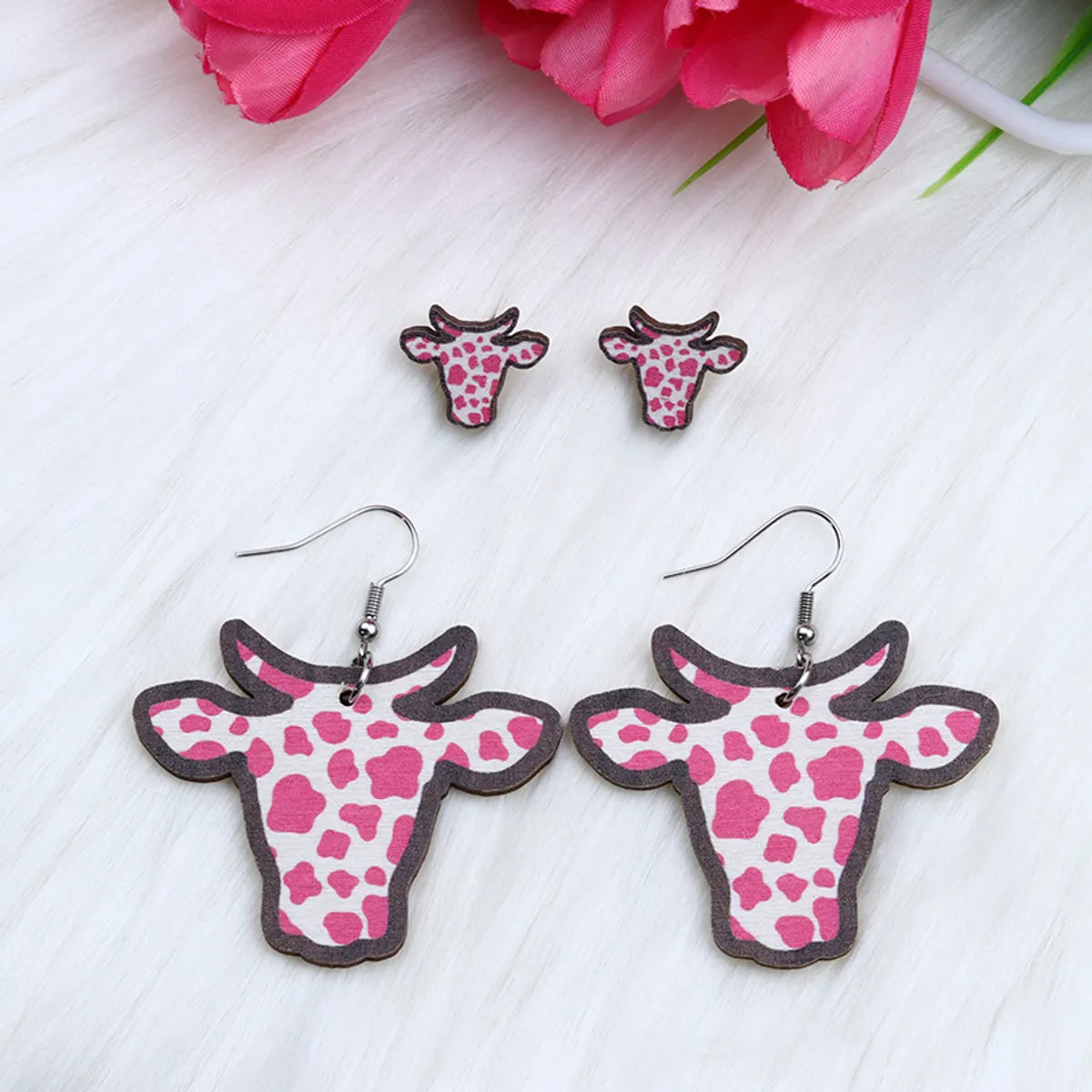 Casual Simple Style Cow Pattern Cattle Wood Printing Women's Drop Earrings Ear Studs