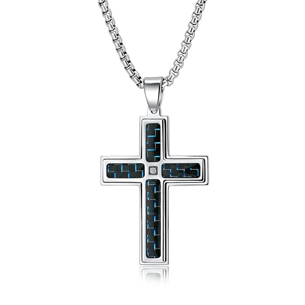 Casual Simple Style Cross 304 Stainless Steel Inlay Zircon Men'S Pendant Necklace Necklace Pendant