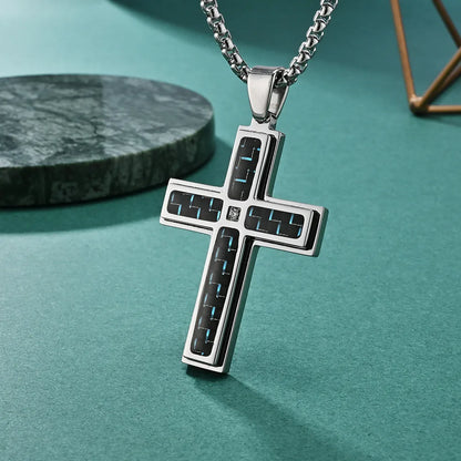 Casual Simple Style Cross 304 Stainless Steel Inlay Zircon Men'S Pendant Necklace Necklace Pendant