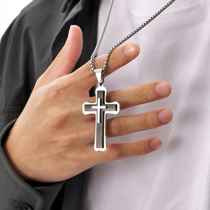 Casual Simple Style Cross 304 Stainless Steel Layered Men'S Pendant Necklace