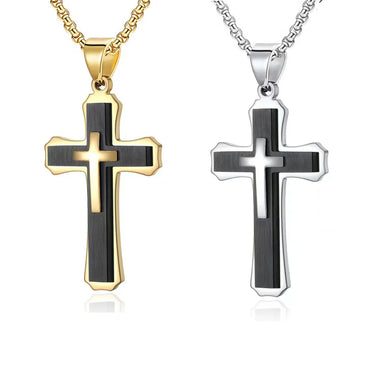 Casual Simple Style Cross 304 Stainless Steel Layered Men'S Pendant Necklace