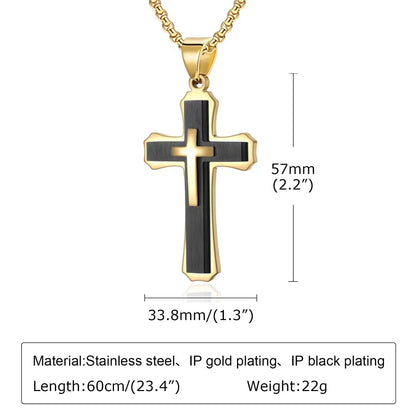 Casual Simple Style Cross 304 Stainless Steel Layered Men'S Pendant Necklace