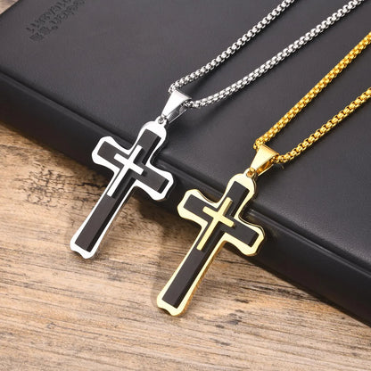 Casual Simple Style Cross 304 Stainless Steel Layered Men'S Pendant Necklace