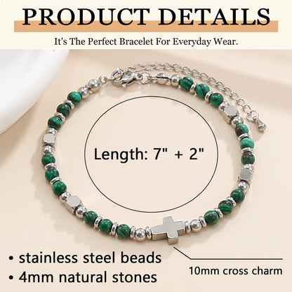 Casual Simple Style Cross 304 Stainless Steel Natural Stone Wholesale Bracelets