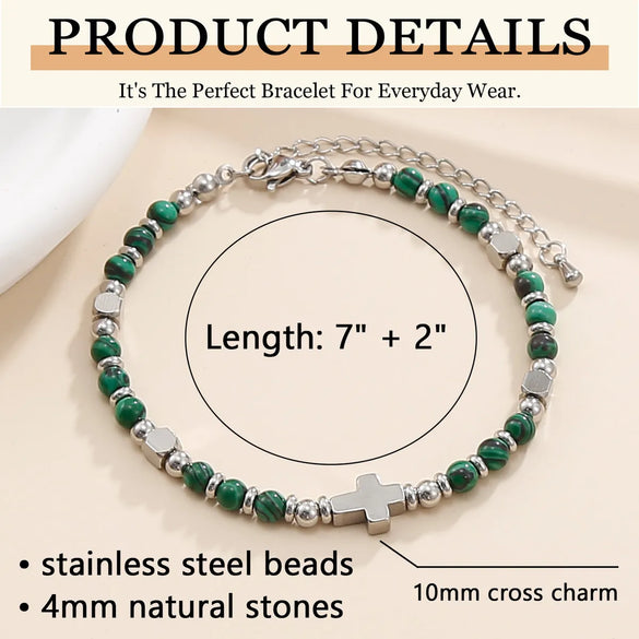 Casual Simple Style Cross 304 Stainless Steel Natural Stone Wholesale Bracelets