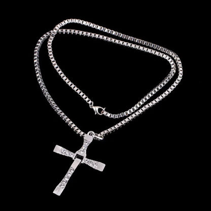 Casual Simple Style Cross Alloy Inlay Rhinestones Men'S Pendant Necklace