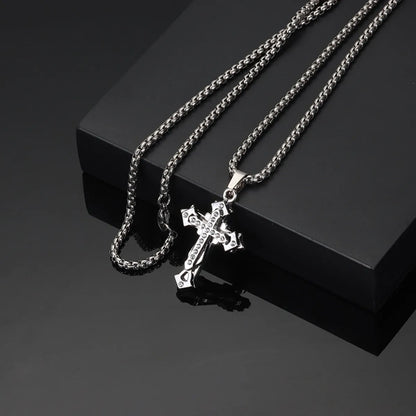 Casual Simple Style Cross Alloy Titanium Steel Enamel Inlay Rhinestones Unisex Pendant Necklace