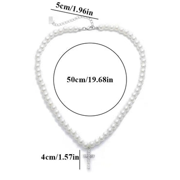 Casual Simple Style Cross Imitation Pearl Alloy Beaded Plating Inlay Rhinestones Men'S Pendant Necklace Long Necklace