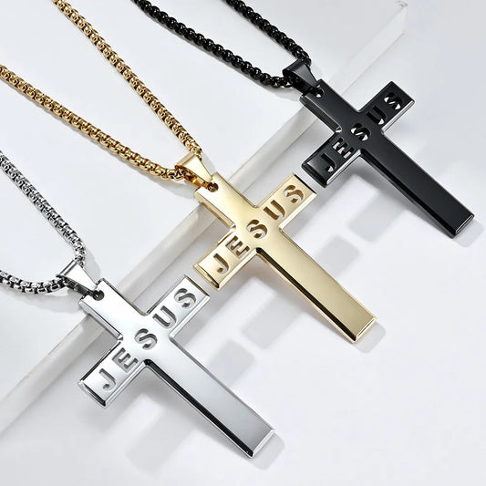 Casual Simple Style Cross Letter 304 Stainless Steel Hollow Out 18K Gold Plated Unisex Pendant Necklace