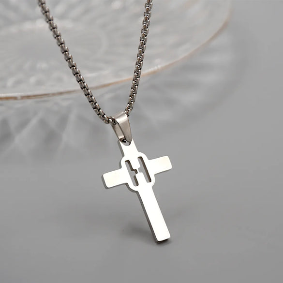 Casual Simple Style Cross Letter 304 Stainless Steel Titanium Steel Unisex Pendant Necklace