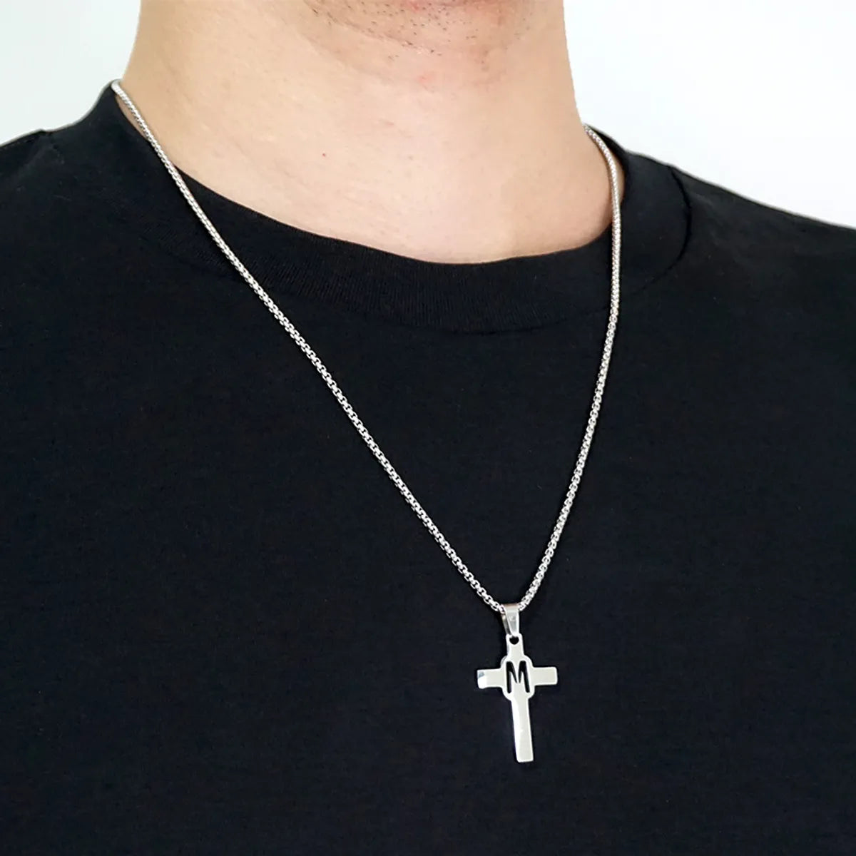 Casual Simple Style Cross Letter 304 Stainless Steel Titanium Steel Unisex Pendant Necklace