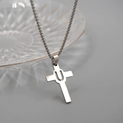 Casual Simple Style Cross Letter 304 Stainless Steel Titanium Steel Unisex Pendant Necklace