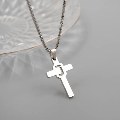 Casual Simple Style Cross Letter 304 Stainless Steel Titanium Steel Unisex Pendant Necklace