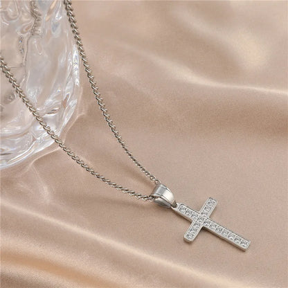 Casual Simple Style Cross Stainless Steel Plating Inlay Zircon Gold Plated Men'S Pendant Necklace