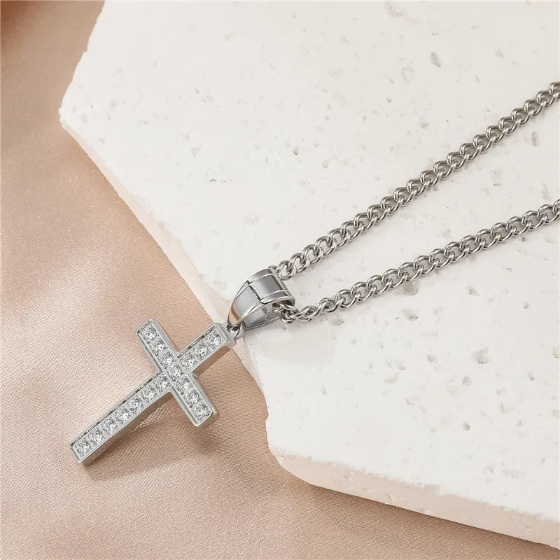 Casual Simple Style Cross Stainless Steel Plating Inlay Zircon Gold Plated Men'S Pendant Necklace