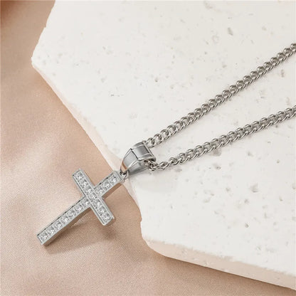 Casual Simple Style Cross Stainless Steel Plating Inlay Zircon Gold Plated Men'S Pendant Necklace