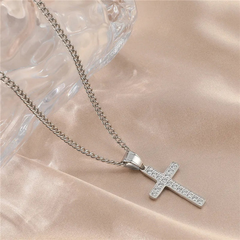 Casual Simple Style Cross Stainless Steel Plating Inlay Zircon Gold Plated Men'S Pendant Necklace