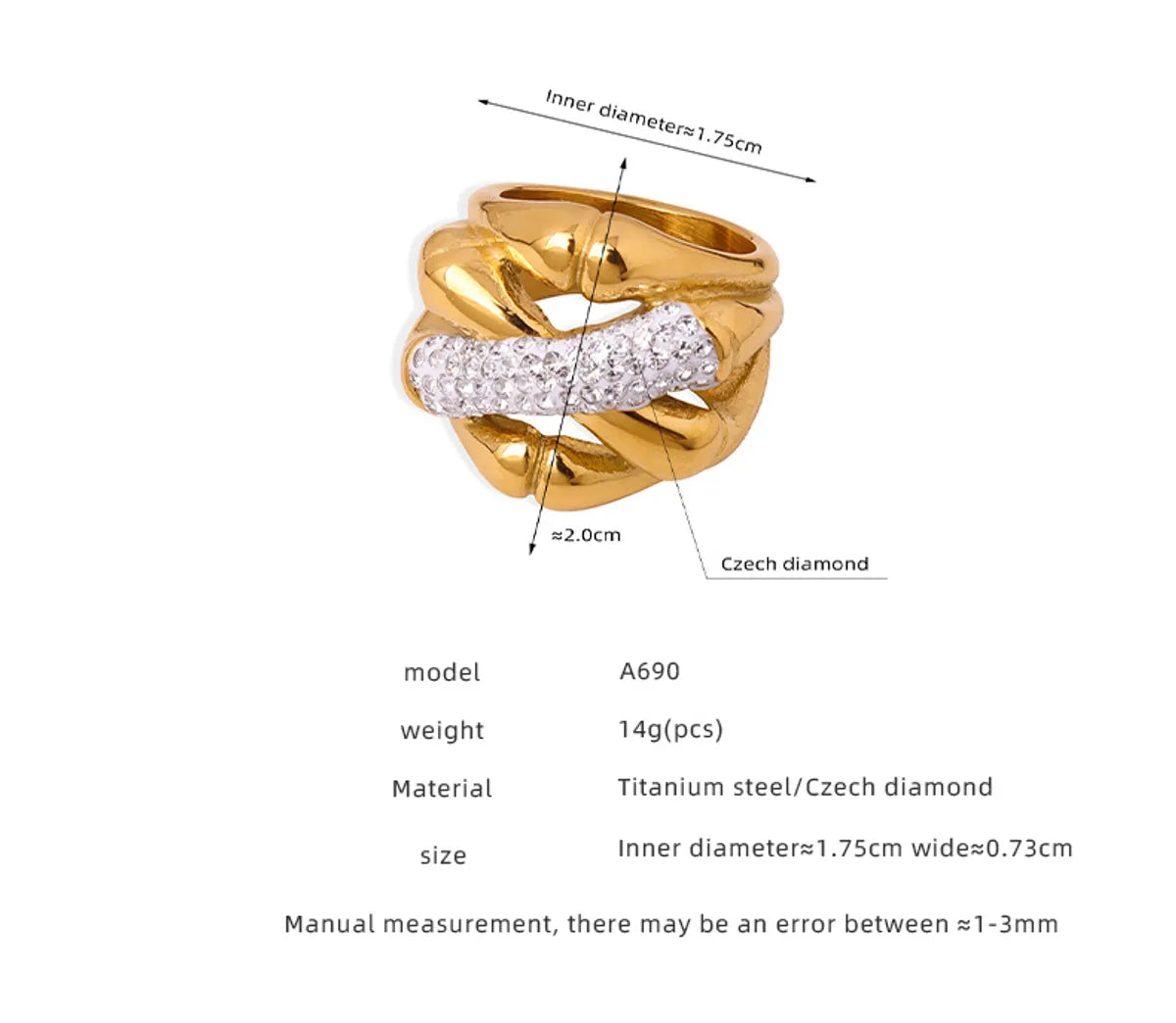 Casual Simple Style Cross Titanium Steel Plating Inlay Artificial Diamond 18k Gold Plated Rings