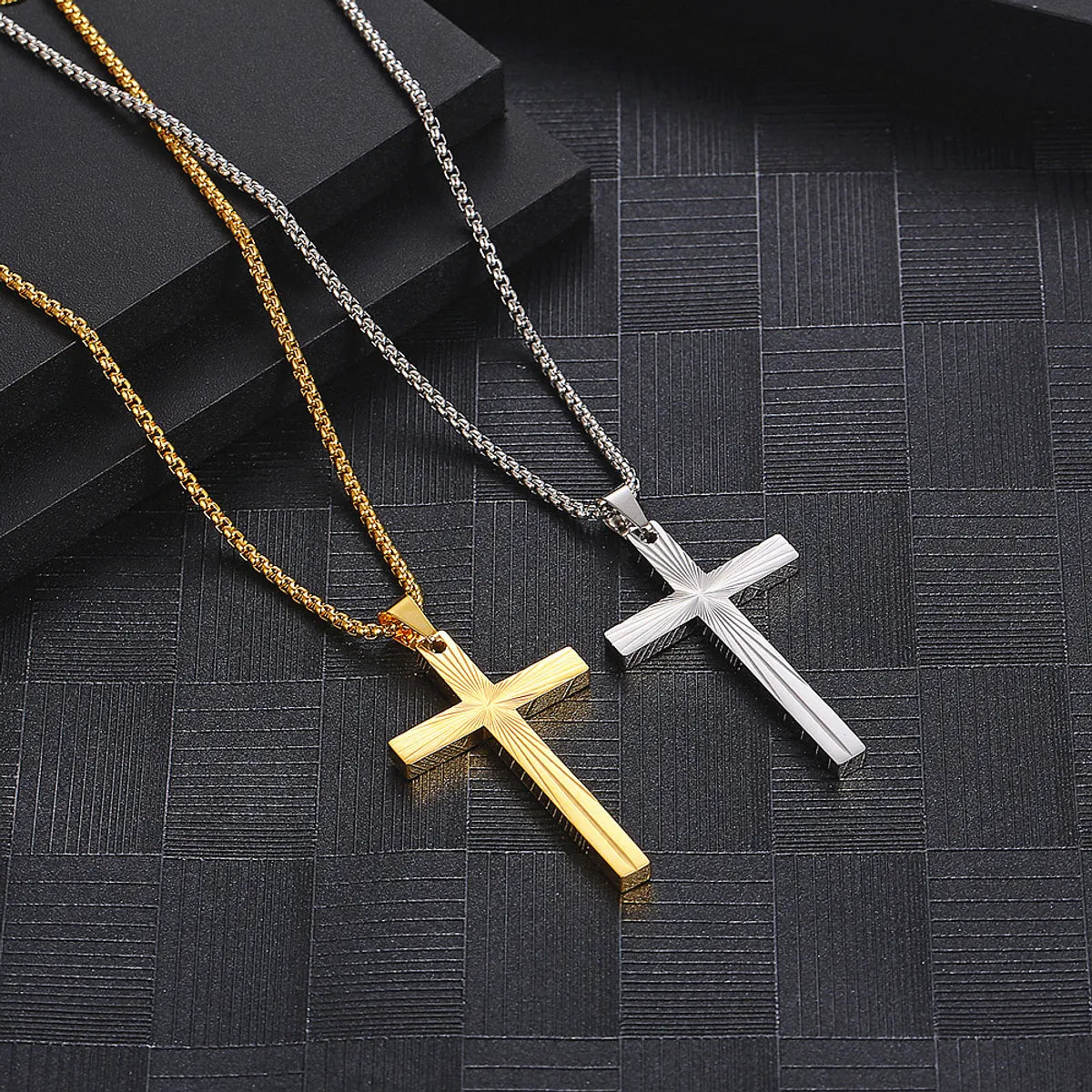 Casual Simple Style Cross Titanium Steel Plating Pendant Necklace