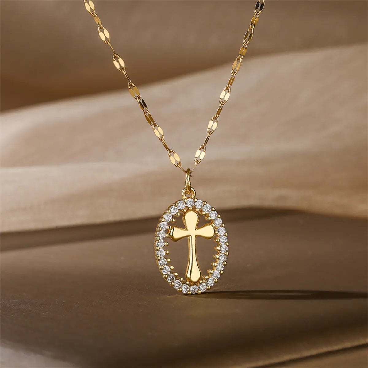 Wholesale Jewelry Casual Simple Style Cross Tree Stainless Steel Copper Zircon Plating Hollow Out Inlay Pendant Necklace