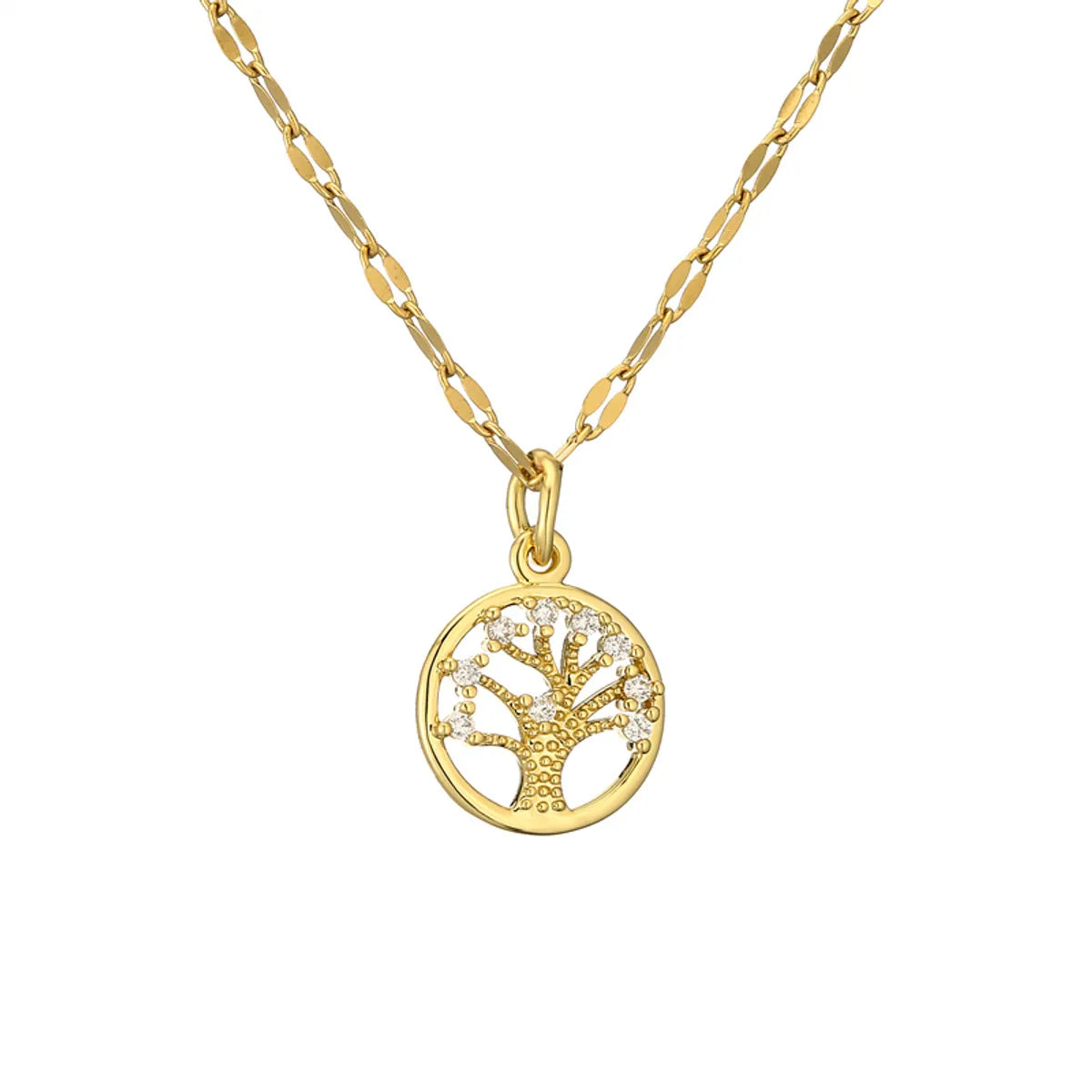 Wholesale Jewelry Casual Simple Style Cross Tree Stainless Steel Copper Zircon Plating Hollow Out Inlay Pendant Necklace