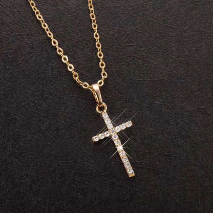 Casual Simple Style Cross Alloy Inlay Zircon Unisex Pendant Necklace