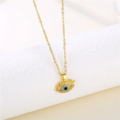 Casual Simple Style Devil's Eye Stainless Steel Plating Hollow Out Inlay Zircon Pendant Necklace