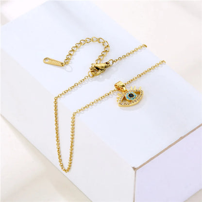 Casual Simple Style Devil's Eye Stainless Steel Plating Hollow Out Inlay Zircon Pendant Necklace