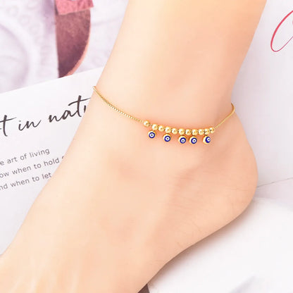 Casual Simple Style Devil'S Eye Titanium Steel Beaded Enamel Women'S Anklet