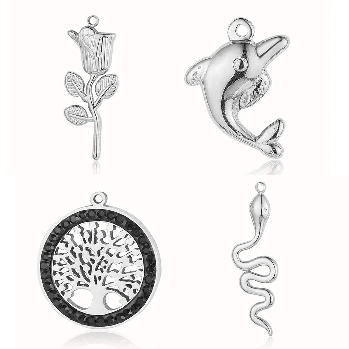 Casual Simple Style Dolphin Flower Snake Titanium Steel Plating Inlay Rhinestones Charms Jewelry Accessories