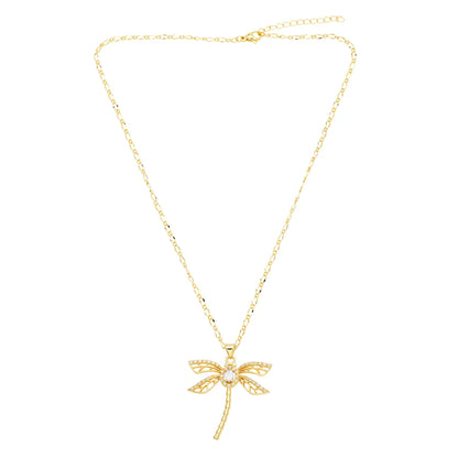 Casual Simple Style Dragonfly Stainless Steel Copper Plating Inlay Zircon 18k Gold Plated Pendant Necklace Long Necklace