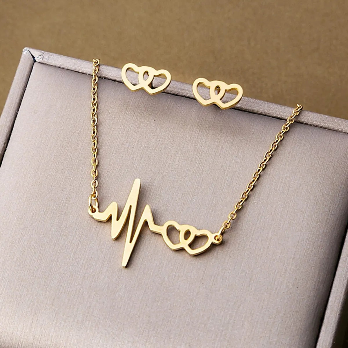 Casual Simple Style Electrocardiogram Heart Shape Stainless Steel Plating Hollow Out Jewelry Set