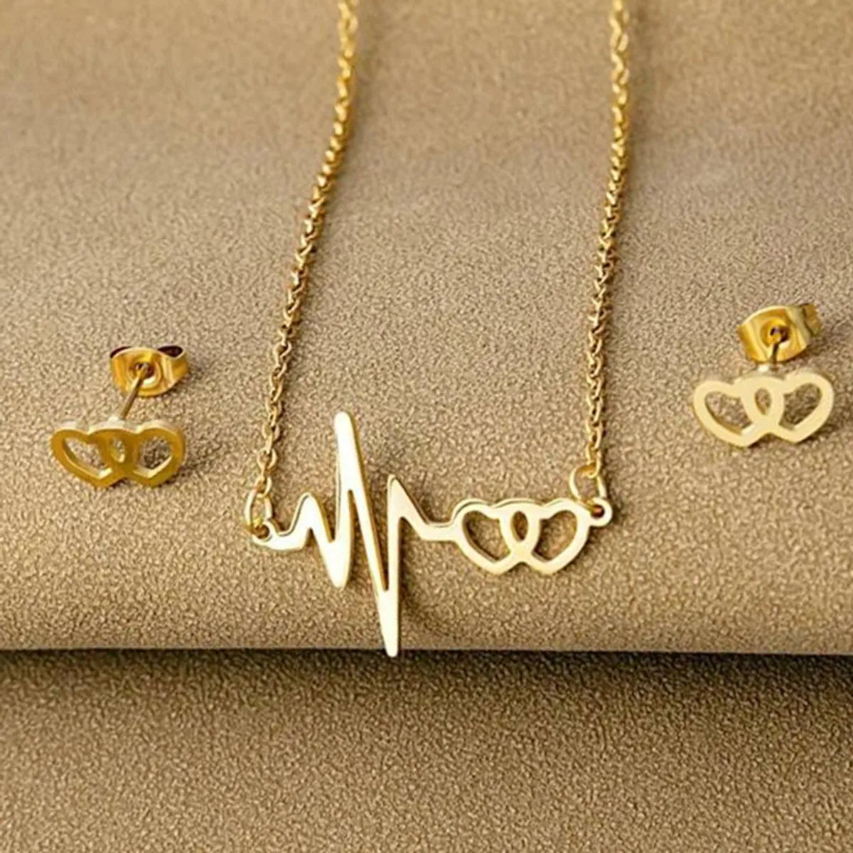 Casual Simple Style Electrocardiogram Heart Shape Stainless Steel Plating Hollow Out Jewelry Set